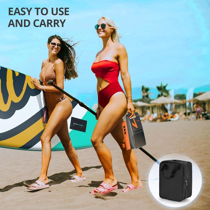 Електрична повітряна насос NACATIN для SUP дошок з акумулятором, 16 PSI, подвійний етап надування та здування, автоматичне вимкнення