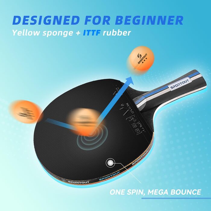 Набір для гри в настільний теніс: 2 ракетки та 3 м'ячі (BLUE)