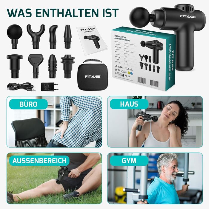 Масажер-пістолет, тихий масажер з 30 рівнями швидкості, 8 насадок для глибокого масажу м'язів, для шиї, спини та всього тіла, міні масажер