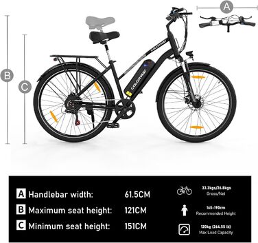 Електровелосипед COLORWAY BK27 28 дюймів, міський eBike з мотором 250W, акумулятор 36V 15Ah, два режими їзди, педальна підтримка, для дорослих, запас ходу 45-100 км, чорний