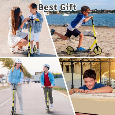 Дитячий трюковий самокат PHOEROS для дітей та дорослих, 6-12 років, складний, з амортизацією, жовтий