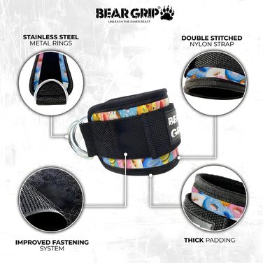 Петлі для ніг BEAR GRIP з неопрена з хутром, подвійні D-кільця з нержавіючої сталі, міцна застібка, для тренування преса, сідниць і ніг, пара