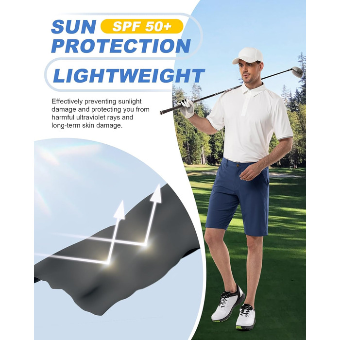Чоловічі шорти для гольфу Outdoor Ventures UPF 50+ Stretch Dry Fit, швидкосохнучі бермуди з кишенями, темно-сині, розмір 32
