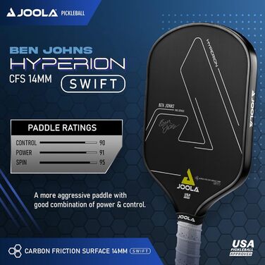 Піклбол ракетка JOOLA Ben Johns Hyperion CFS 14 мм Swift – карбонова, турнірна, для швидкої гри зі спіном, USAPA сертифікат