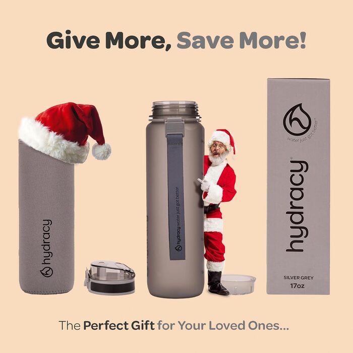 Фляга для води Hydracy 2L з соломкою та маркуванням часу - спортивна фляга BPA-free, витокозахисна, без конденсату, сірого кольору (500мл, швидке пиття)