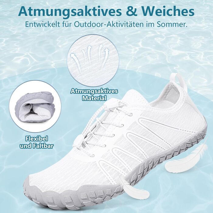 Чоловічі та жіночі босі кросівки для літа Barfuss Schuhe C1 білі 40 EU. Швидка сушка, широка передня частина, підошва Zero-Drop. Ідеальні для трейлу, фітнесу та басейну.