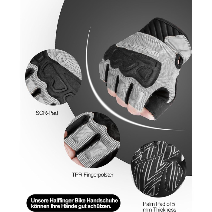 Рукавички INBIKE напівпальцеві гнучкі для велоспорту, крос-кантрі, фітнесу, тренувань та скелелазіння з захисними вставками TPR та SCR, H010, зелені (сірі, M)