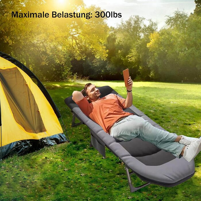 Розкладне ліжко Cozykimo для кемпінгу з матрацом: туристичне, для риболовлі, гостей, сад, будинок (чорне)