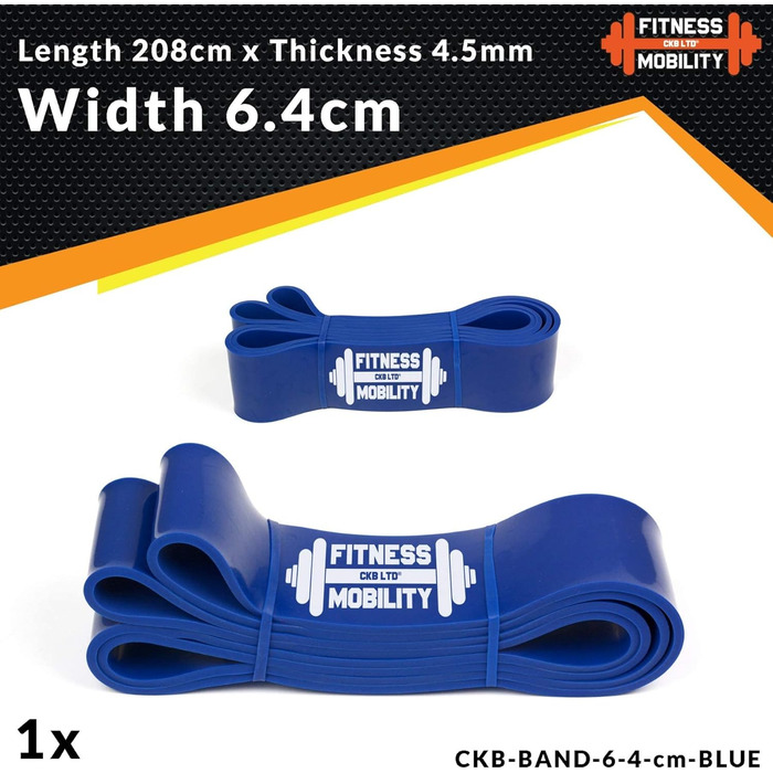 Професійна латексна фітнес-стрічка CKB LTD® 6.4 см, синя, 60-150 фунтів для тренувань, бодібілдингу, йоги, кросфіту, підтягувань і каллістеніки, універсальна для чоловіків і жінок
