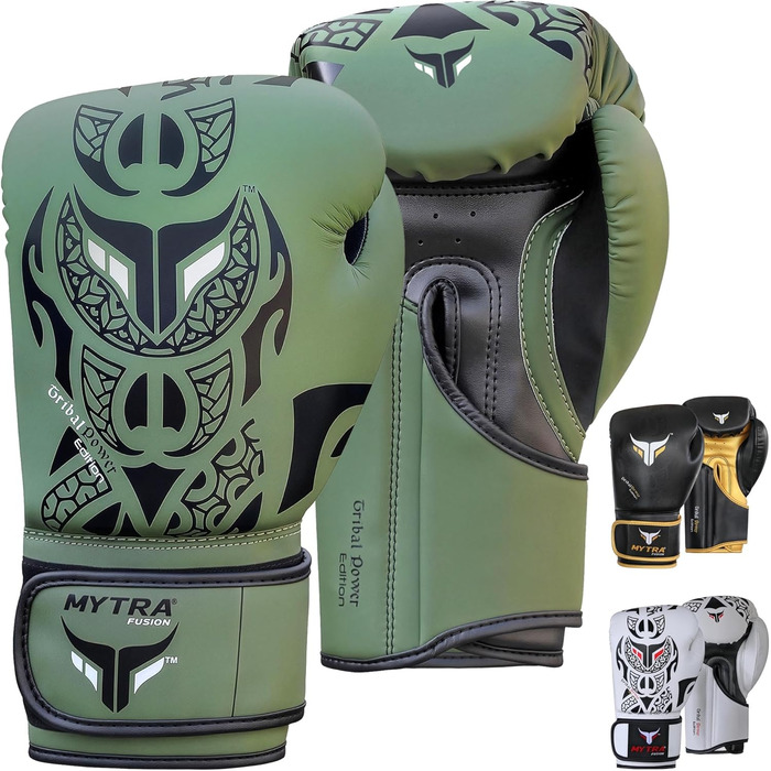 Боксерські рукавички Mytra Fusion 10oz, 12oz, 14oz, 16oz для MMA, боксу, спарингу, муай-тай, кікбоксингу (оливковий)