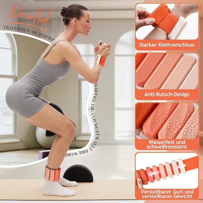 Набір манжет для ніг та рук BECOJADDE (0.45/0.9 кг) для фітнесу, кардіо, силових тренувань. Оранжевий градієнт