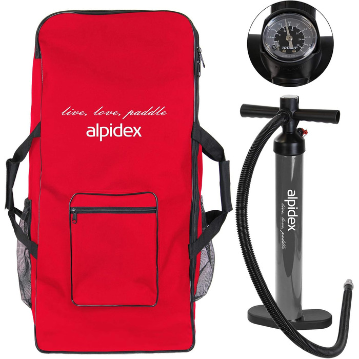 Надувна SUP-дошка ALPIDEX 320×76×15 см, комплект: весло, плавці, насос, ремінець, ремкомплект, сумка, до 200 кг