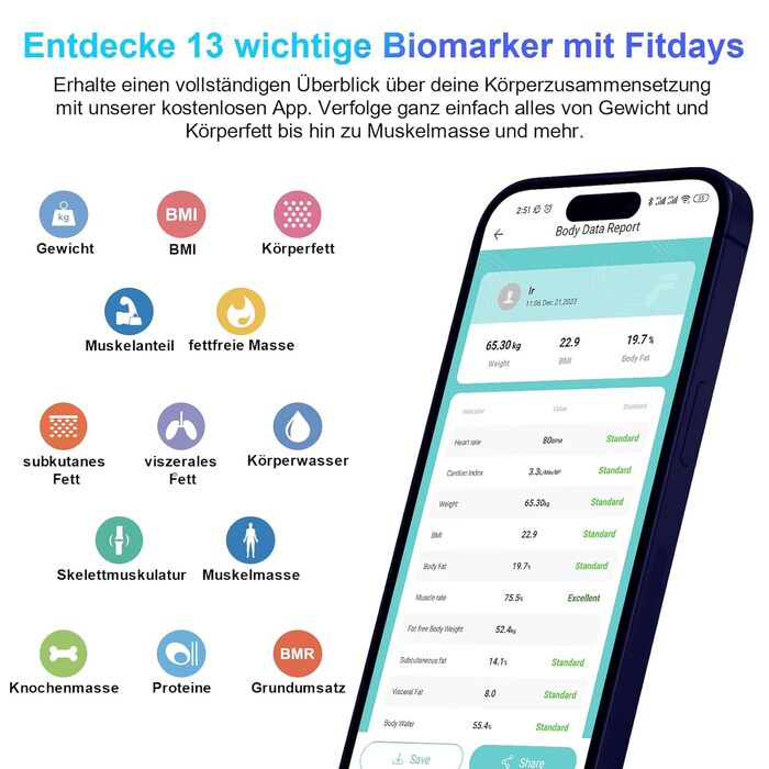 Вага для вимірювання жиру в тілі з Bluetooth, смарт-вага для визначення жиру, BMI, ваги, м'язової маси, води, білка, скелетних м'язів, кісткової маси, BMR, чорний