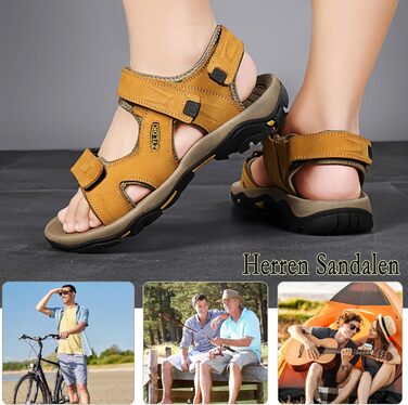 Чоловічі сандалі з натуральної шкіри для піших прогулянок та відпочинку на пляжі. Літні сандалі для туризму та активного відпочинку (41 EU, жовті)