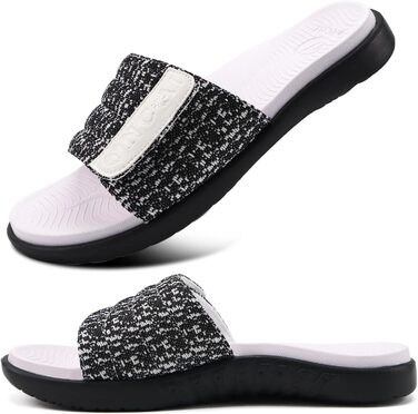 Чоловічі шльопанці ONCAI для душу та басейну з липучкою, відкриті пальці, спортивні, літні, для дому, м'яка гумова підошва, розмір 40-49 (46 EU, чорний/білий)