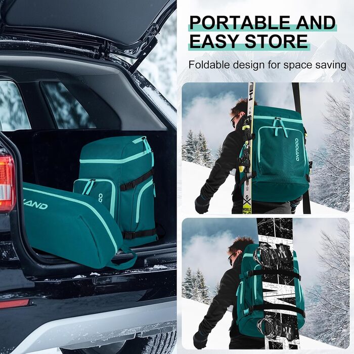 Сумка для лиж Odoland Skitasche Set, водонепроникна, для подорожей, вміщує лижі до 200 см, для чоловіків та жінок (Pfauenblau)