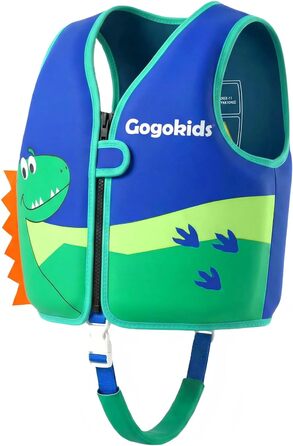 Дитячий жилет для плавання Gogokids 15-30 кг, для навчання плаванню, для малюків, неон, неопрен, регульований, 1-8 років (Зелений динозавр, L (5-8 років))