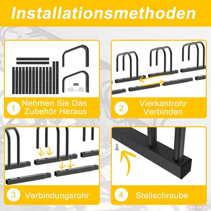 Стійка для велосипедів HENGMEI на 6 велосипедів, сталева, чорна. Підходить для шин шириною 30-65 мм. Настінний/підлоговий монтаж.