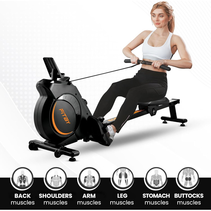 Гребний тренажер Fitby для дому - складаний, з магнітним опором, 16 рівнів навантаження, LCD-дисплей, до 150 кг, чорний