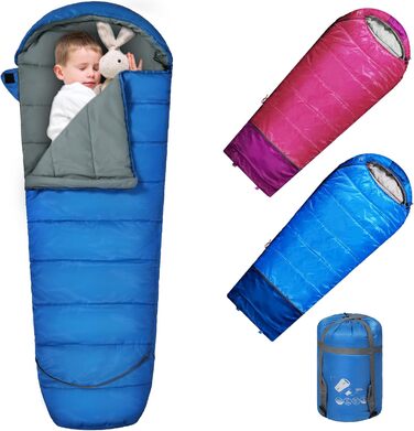 Спальний мішок REDCAMP для дітей, 175x65 см, блакитний/рожевий, 3-сезонний, для кемпінгу та відпочинку на природі