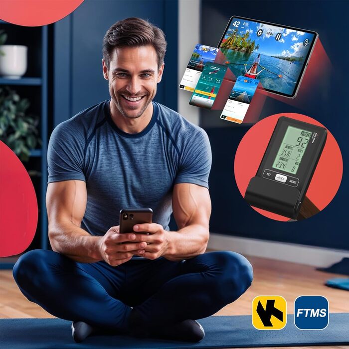 Гребний тренажер VOWVIT V-W4 для дому, 28 л бак, на 50% більше опору, Bluetooth, до 160 кг, гарантія 2 роки