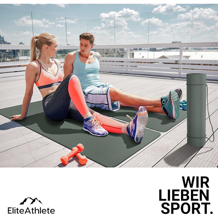Килимок для йоги EliteAthlete 183×61×0,6 см, нековзкий, з ременем і сумкою, для фітнесу, пілатесу, тренувань, Deep Forest