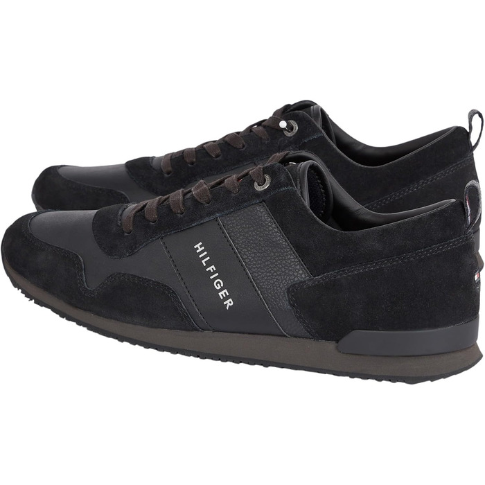 Чоловічі кросівки Tommy Hilfiger Runner Iconic з шкіри та замші (48 EU, чорний)