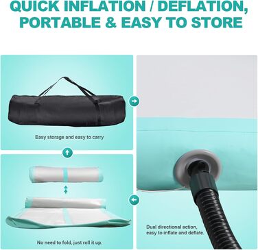 FBSPORT Airtrack Matte - килимок для гімнастики та йоги, 300x100x20 см, світло-зелений