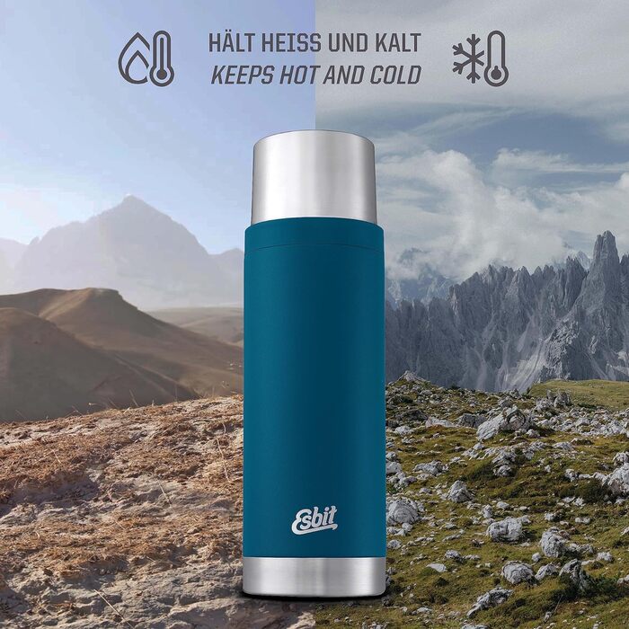 Термос Esbit Sculptor з нержавіючої сталі 1 л Polar Blue, для гарячих та холодних напоїв, без чохла