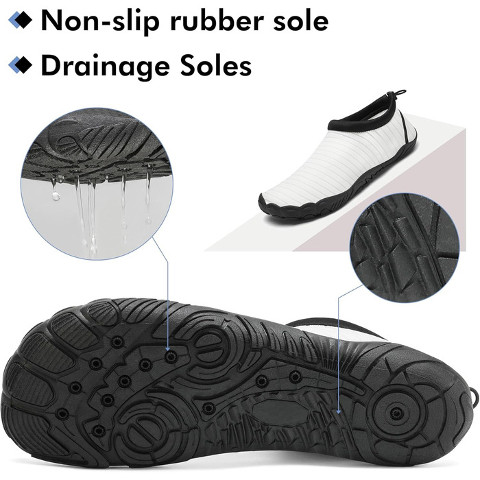 Чоловічі та жіночі аквашузи Mishansha для плавання та відпочинку на пляжі, чорні (46 EU, білі)