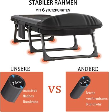 Розкладне ліжко Cozykimo для кемпінгу з матрацом: туристичне, для риболовлі, гостей, сад, будинок (чорне)