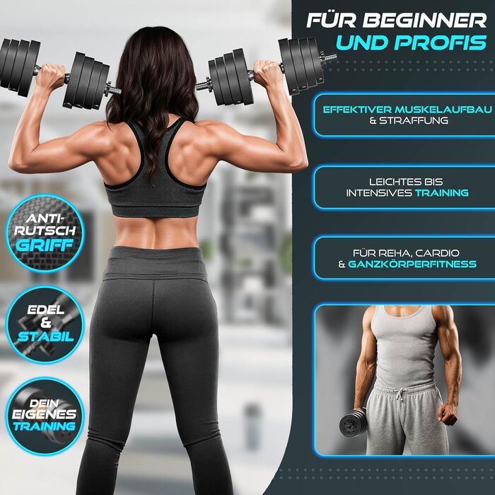 Набір гантелей RE:SPORT 30 кг, регульовані, 2 шт. | Гантелі для фітнесу, силових тренувань та дому | З 4 фіксаторами