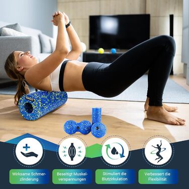 Набір фасцій ролів Nooncrazy з мішком та постерами для тренувань: рол, м'яч, дуоб'яч. Для розслаблення м'язів та покращення метаболізму. Синьо-зелений