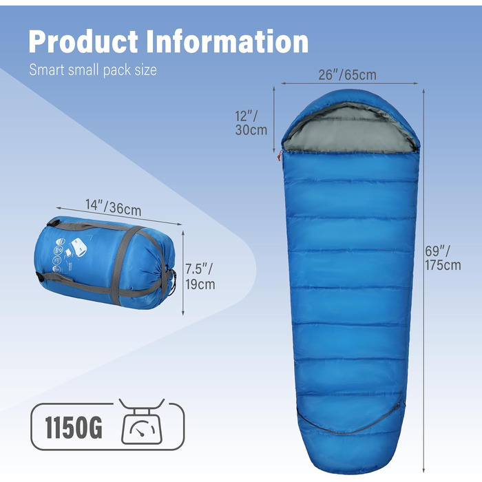 Спальний мішок REDCAMP для дітей, 175x65 см, блакитний/рожевий, 3-сезонний, для кемпінгу та відпочинку на природі