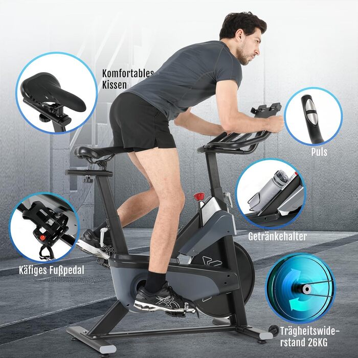Велотренажер ISE з регульованим опором 26 кг, тихий hometrainer з LCD-дисплеєм, підставка для планшету, велотренажер для кардіотренувань вдома, до 120 кг