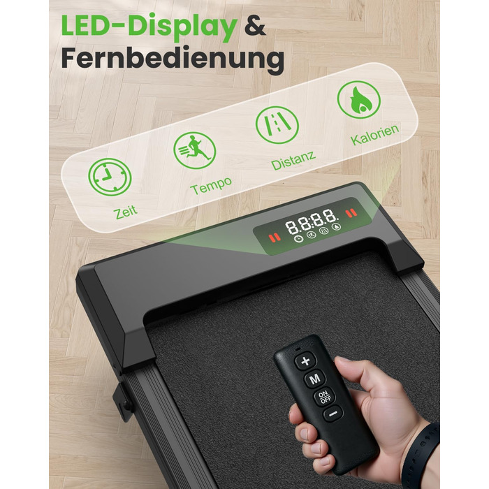 Біговий доріжка для дому HomeFitnessCode з нахилом, Walking Pad, електрична, 1-8 км/год, міні, чорна, 85 см