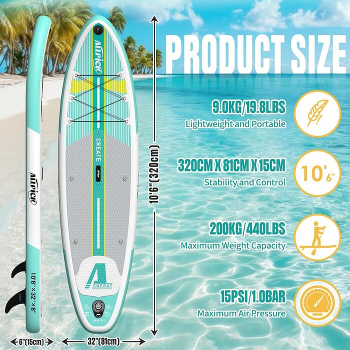 Надувна SUP-дошка ALLPICK Premium з камеротримачем, комплект аксесуарів, регульоване весло, для початківців і досвідчених, до 180 кг