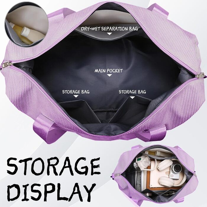 Спортивна сумка YOUYIKE для жінок та чоловіків 20-35Л, дорожня сумка з вельвету з відділенням для взуття та вологих речей, сумка для фітнесу, тренувань та подорожей (Коричнева, Лілова)