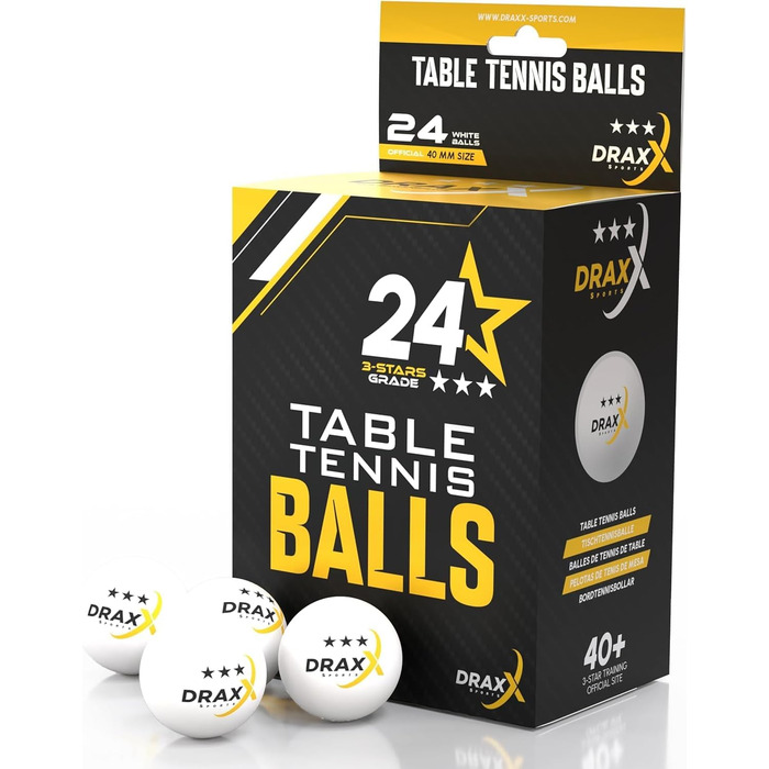 Турнірні тенісні м'ячі для настільного тенісу, 3 зірки, розмір 40+, 24 шт.