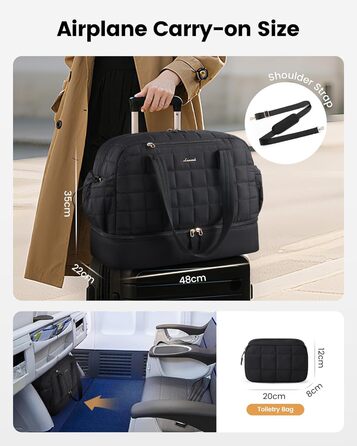 Сумка-валіза LOVEVOOK для жінок, 35L: легка дорожня сумка-шопер, спортивна сумка з відділенням для взуття та мокрих речей, ручна поклажа для подорожей, чорна