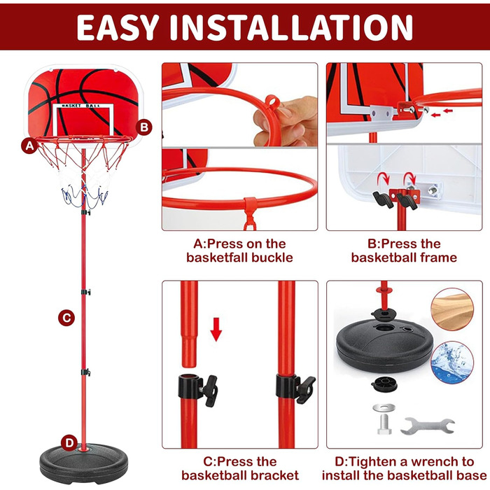 Дитячий баскетбольний кошик для вулиці та дому, регульована висота 50-150 см, комплект з м'ячами та сітками