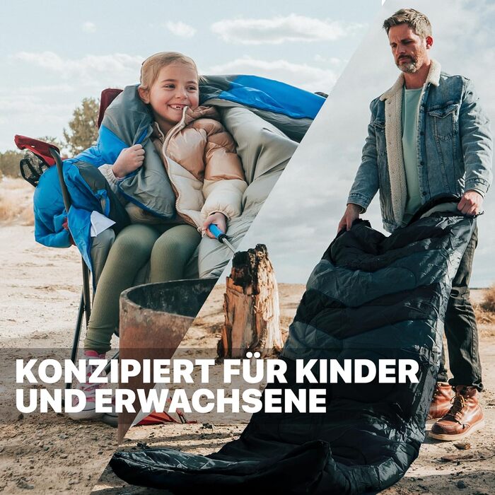 Спальний мішок MalloMe для дорослих та дітей - зимовий, 3 сезони, чорний, 10-25°C