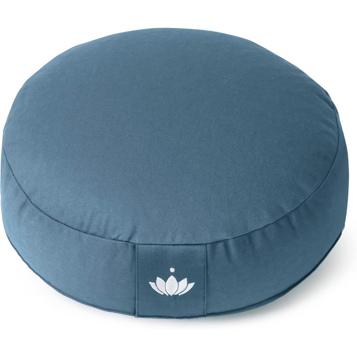 Медитаційне подушечка Lotuscrafts® з низькою посадкою 10 см, для йоги та медитації, з льоноподібною начинкою, кругла подушка, знімний чохол, сертифікат GOTS (Морська синя)