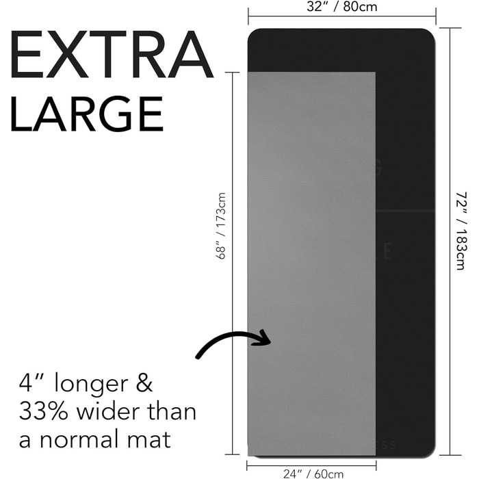 Тренувальний килимок – великий, широкий та товстий (183x80x10 мм) – TPE килимок для фітнесу, йоги, HIIT, Pilates, гімнастики. Сірий, з гравіюванням (чорний)