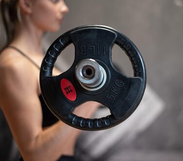 GYM DISTRICT Диски для штанги 50 мм, гумовані, чавунні, з ручками, набір 10 кг (2×5 кг), для олімпійської штанги, тренування вдома