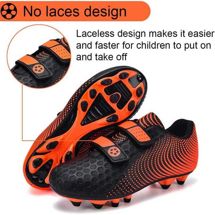 Дитячі футбольні бутси для хлопчиків та дівчаток. Низькі, для тренувань та занять спорту на відкритому повітрі. Розміри 28-37 EU, чорно-оранжеві.