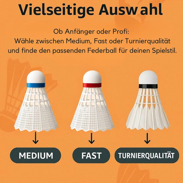 Набір для бадмінтону BEST SPORTING: 6 турнірних м'ячів з натураним пір'ям, середня швидкість