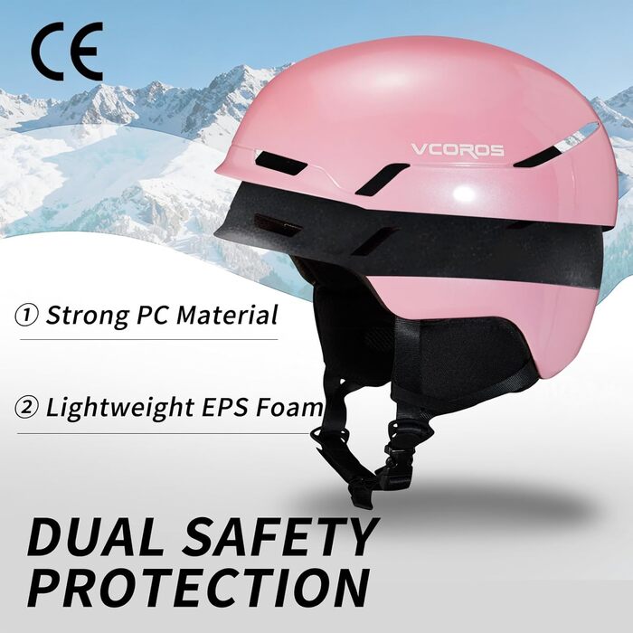 Шлем для лижного спорту Skihem DXH816 з маскою та захистом вух, для жінок та чоловіків, знімні навушники, дихаючий, захист від ударів, UV-захист, регульований, для сноуборду та лиж (Блискучий рожевий + лижні окуляри + маска, M)
