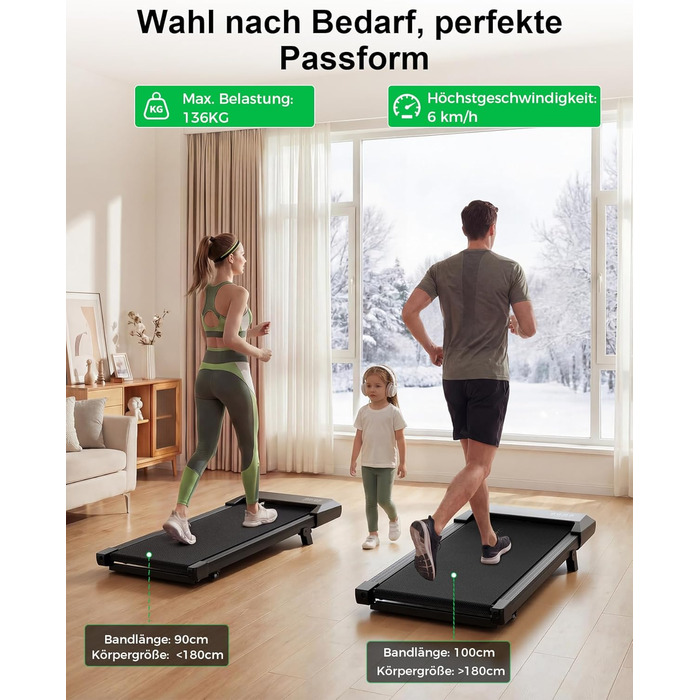 Бігова доріжка Lacuffy Walking Pad з нахилом та AI-тренуванням, керування через додаток, для дому та під стіл, макс. 136 кг, 90 см, чорна