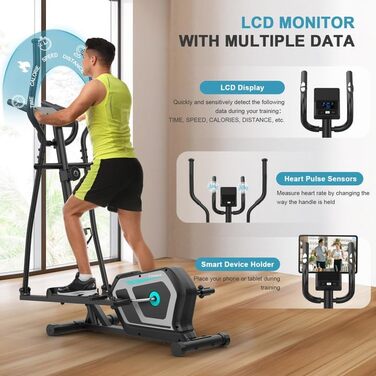 Еліптичний тренажер Crosstrainer 3-в-1 для дому з LCD-монітором та регулюванням навантаження до 130 кг, чорний